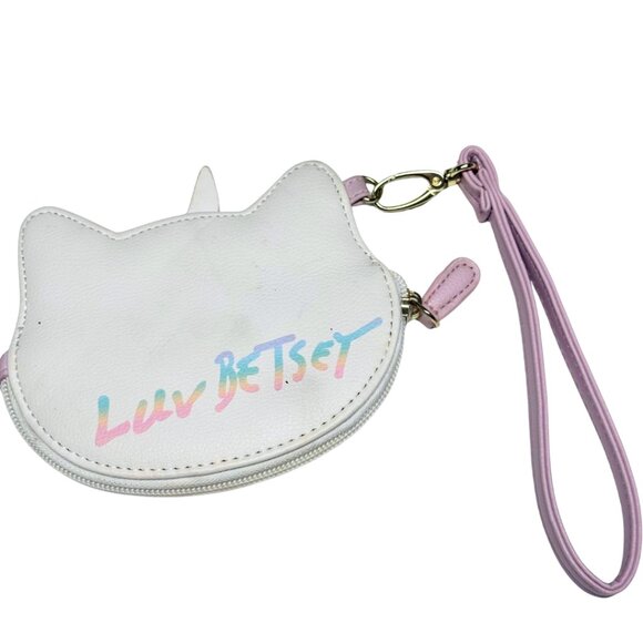 LUV Betsey Johnson Unicorn Cat Wristlet Purse White Pink Roses Gently Used - Picture 3 of 8